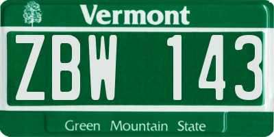 VT license plate ZBW143