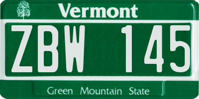 VT license plate ZBW145