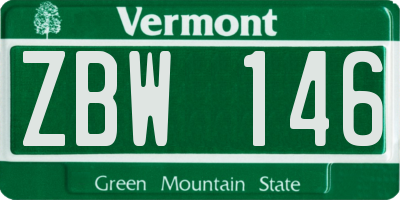 VT license plate ZBW146