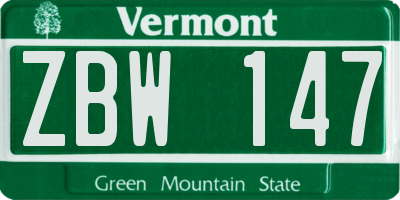 VT license plate ZBW147