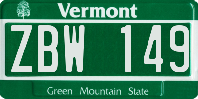 VT license plate ZBW149