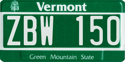 VT license plate ZBW150