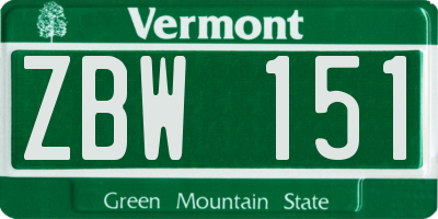 VT license plate ZBW151