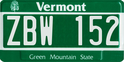 VT license plate ZBW152