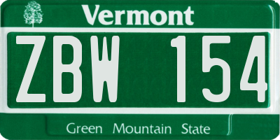 VT license plate ZBW154