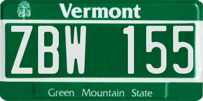VT license plate ZBW155
