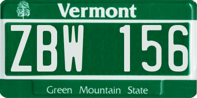 VT license plate ZBW156