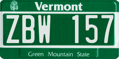 VT license plate ZBW157