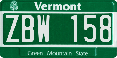 VT license plate ZBW158
