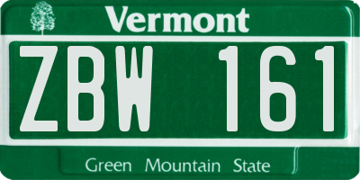 VT license plate ZBW161