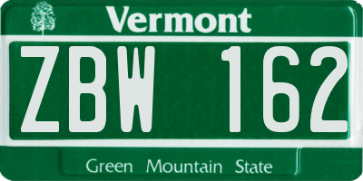 VT license plate ZBW162