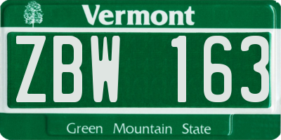 VT license plate ZBW163