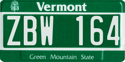 VT license plate ZBW164
