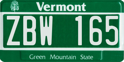 VT license plate ZBW165