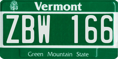 VT license plate ZBW166