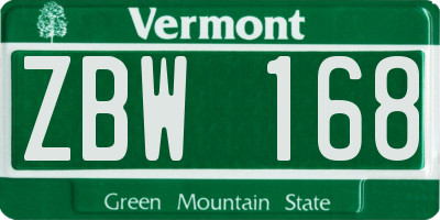 VT license plate ZBW168