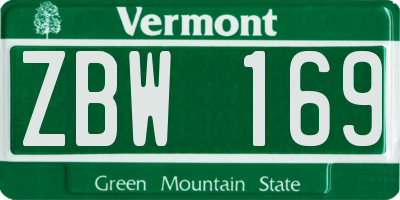 VT license plate ZBW169