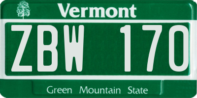 VT license plate ZBW170