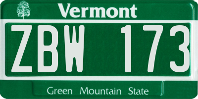 VT license plate ZBW173