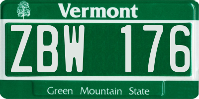 VT license plate ZBW176