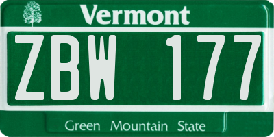 VT license plate ZBW177