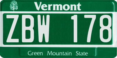 VT license plate ZBW178