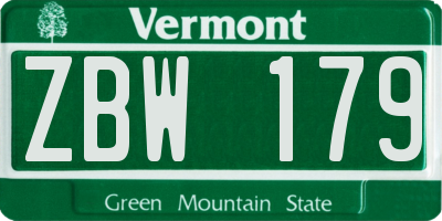 VT license plate ZBW179