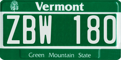 VT license plate ZBW180