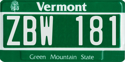 VT license plate ZBW181