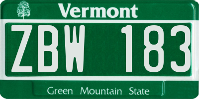 VT license plate ZBW183