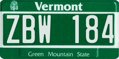 VT license plate ZBW184