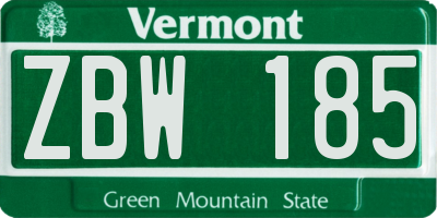 VT license plate ZBW185