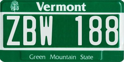 VT license plate ZBW188