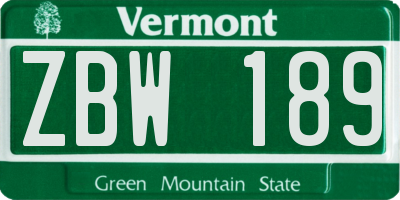 VT license plate ZBW189