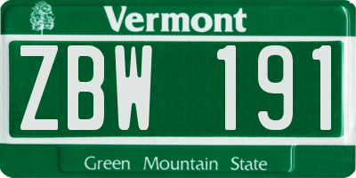 VT license plate ZBW191