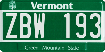 VT license plate ZBW193