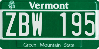 VT license plate ZBW195
