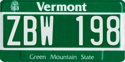 VT license plate ZBW198
