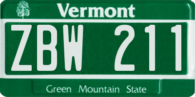 VT license plate ZBW211