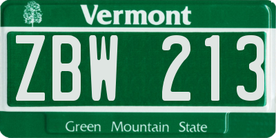 VT license plate ZBW213