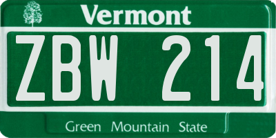 VT license plate ZBW214