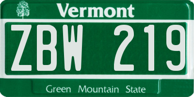 VT license plate ZBW219