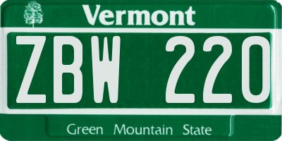 VT license plate ZBW220