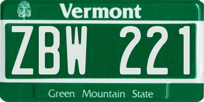 VT license plate ZBW221