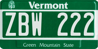 VT license plate ZBW222