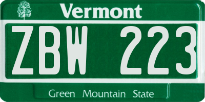 VT license plate ZBW223