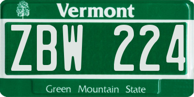 VT license plate ZBW224