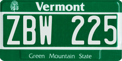 VT license plate ZBW225