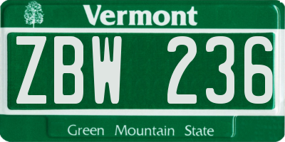 VT license plate ZBW236