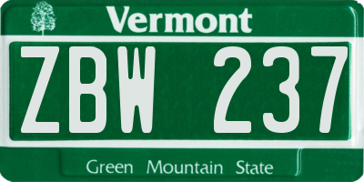 VT license plate ZBW237